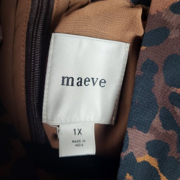 Maeve Anthropologie Animal Print Blouse Top Women's 1X Brown Black Flared Sleeve - Picture 13 of 16